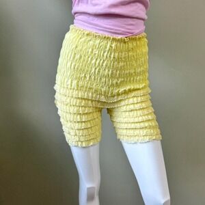 Vintage 1970s–80s Lemon Yellow Ruffle Bloomers Shorts – One Size (Stretchy)